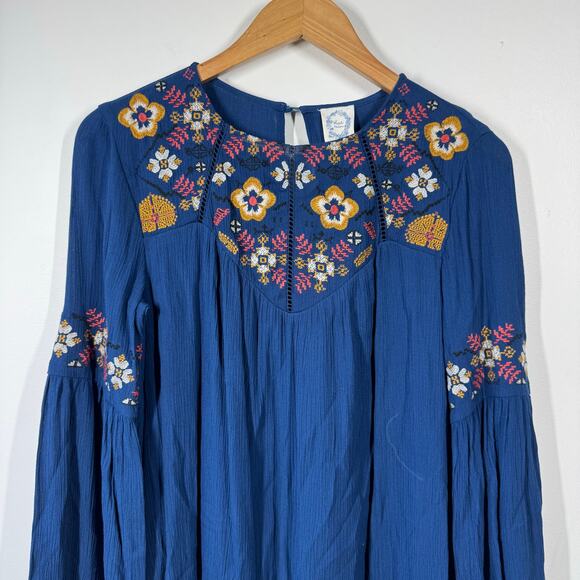 Blue Rain Dress Women Size XS NWT Blue Floral Embroidery Boho Spring Western - Picture 3 of 10